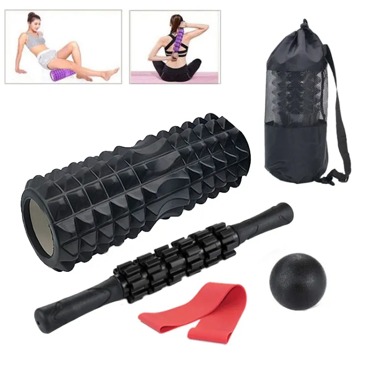 6pcs/set Crescent Hollow Foam Roller Yoga Column Set Fitness Muscle Relaxation Massager Set(33cm Black)