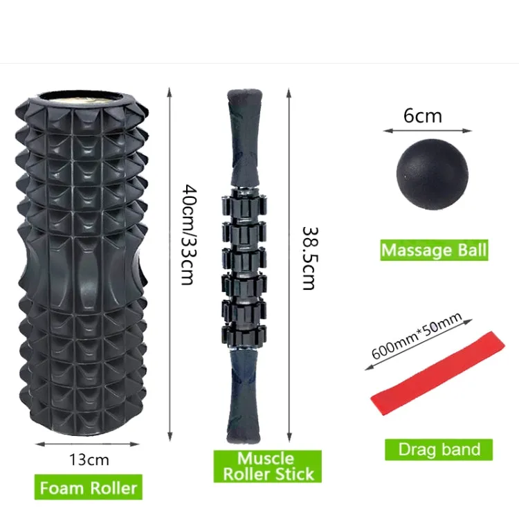 6pcs/set Crescent Hollow Foam Roller Yoga Column Set Fitness Muscle Relaxation Massager Set(33cm Black)