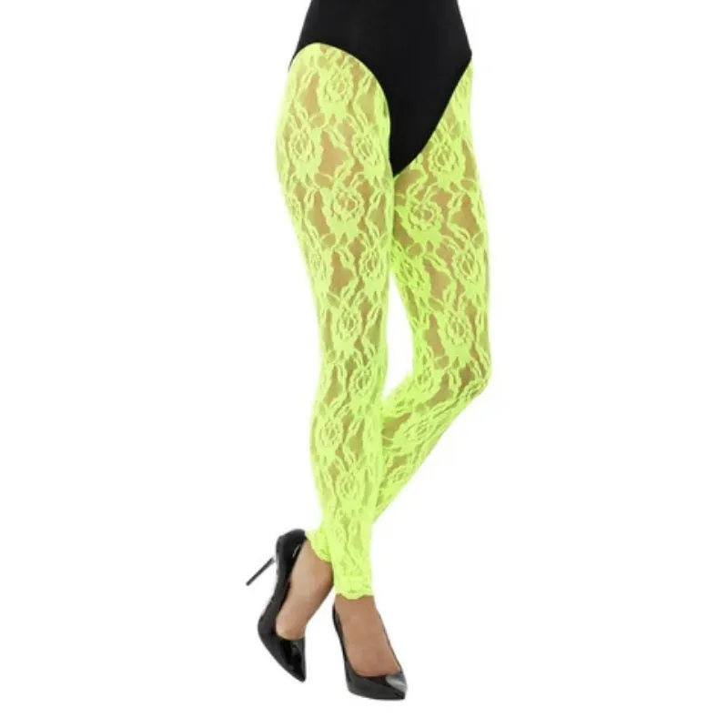 80s Lace Leggings - Neon Green