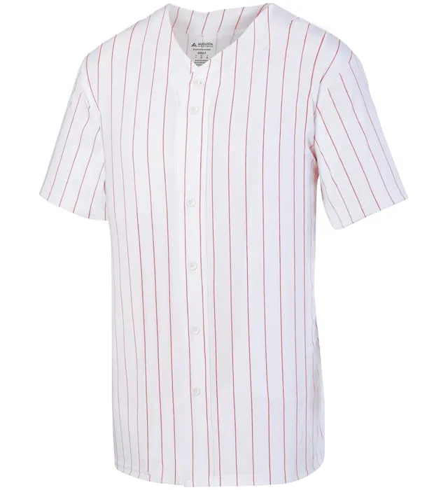 Augusta White with Red Pinstripes Full-Button Adult Baseball Jersey