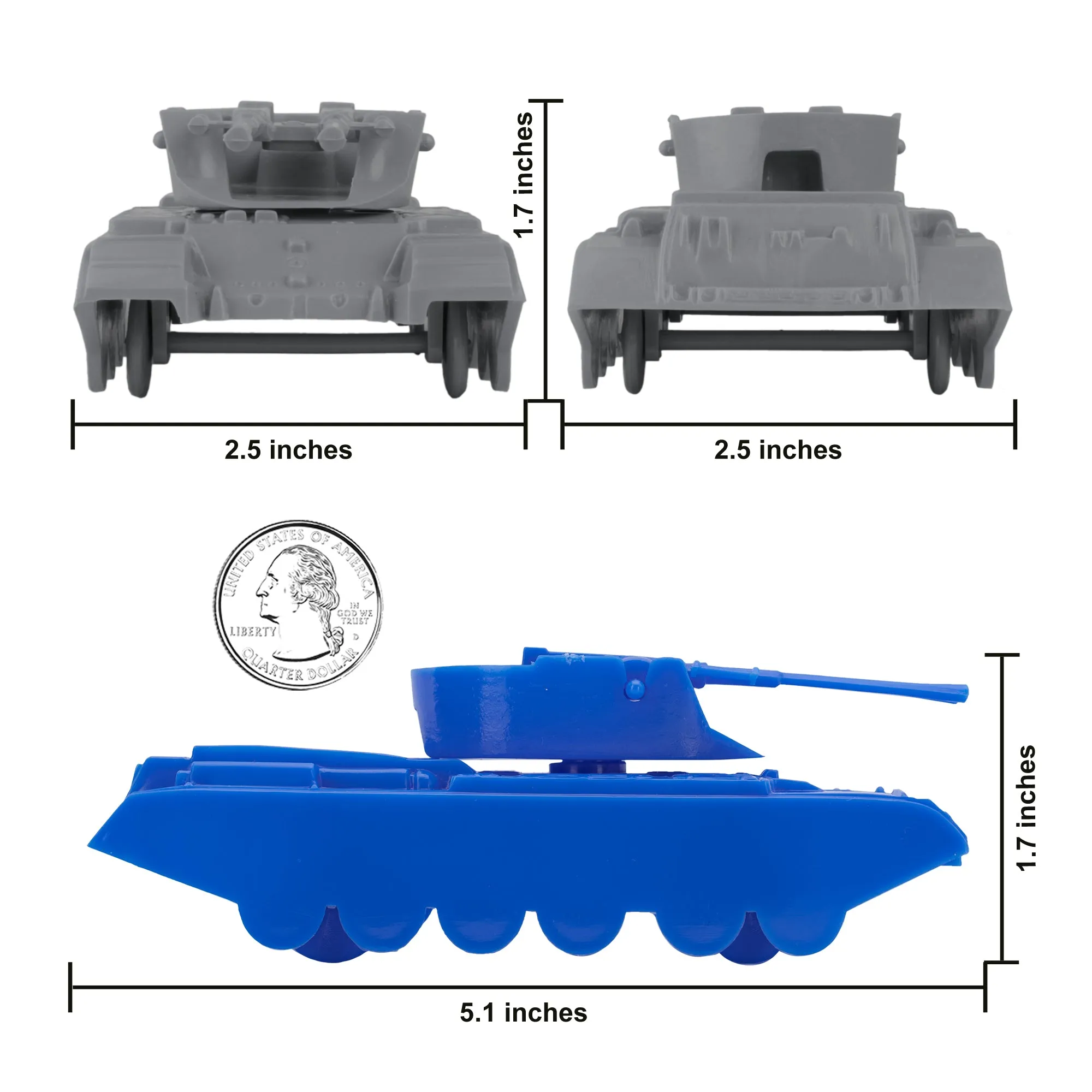 BMC Classic Payton Anti-Aircraft Tanks 4pc Blue & Gray Plastic Army Men Vehicles