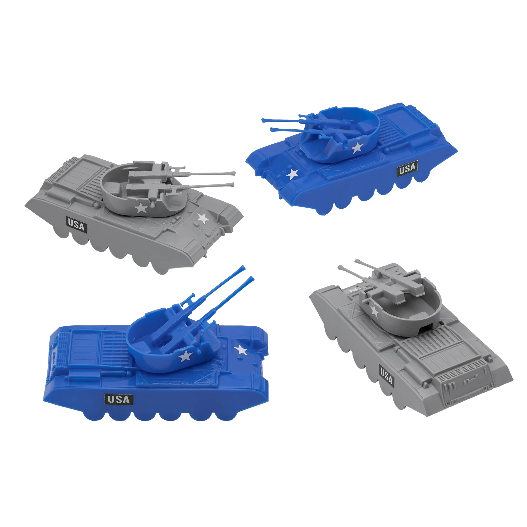 BMC Classic Payton Anti-Aircraft Tanks 4pc Blue & Gray Plastic Army Men Vehicles