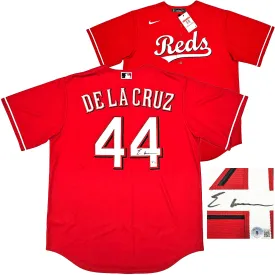 Cincinnati Reds Elly De La Cruz Autographed Red Nike Jersey Size L Beckett BAS Witness Stock #220226