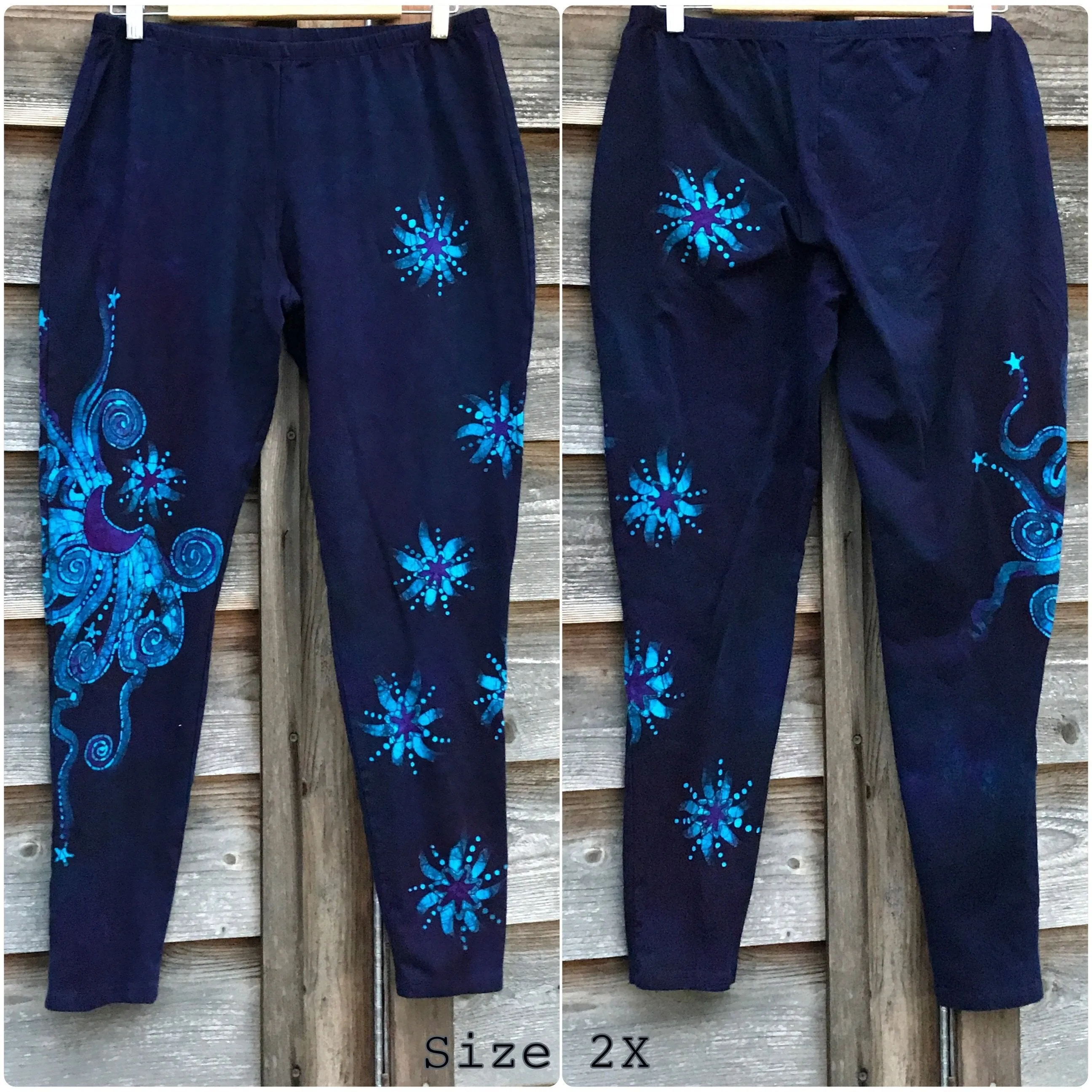 Deep Purple and Turquoise Moon & Star Batik Leggings - Size 2X