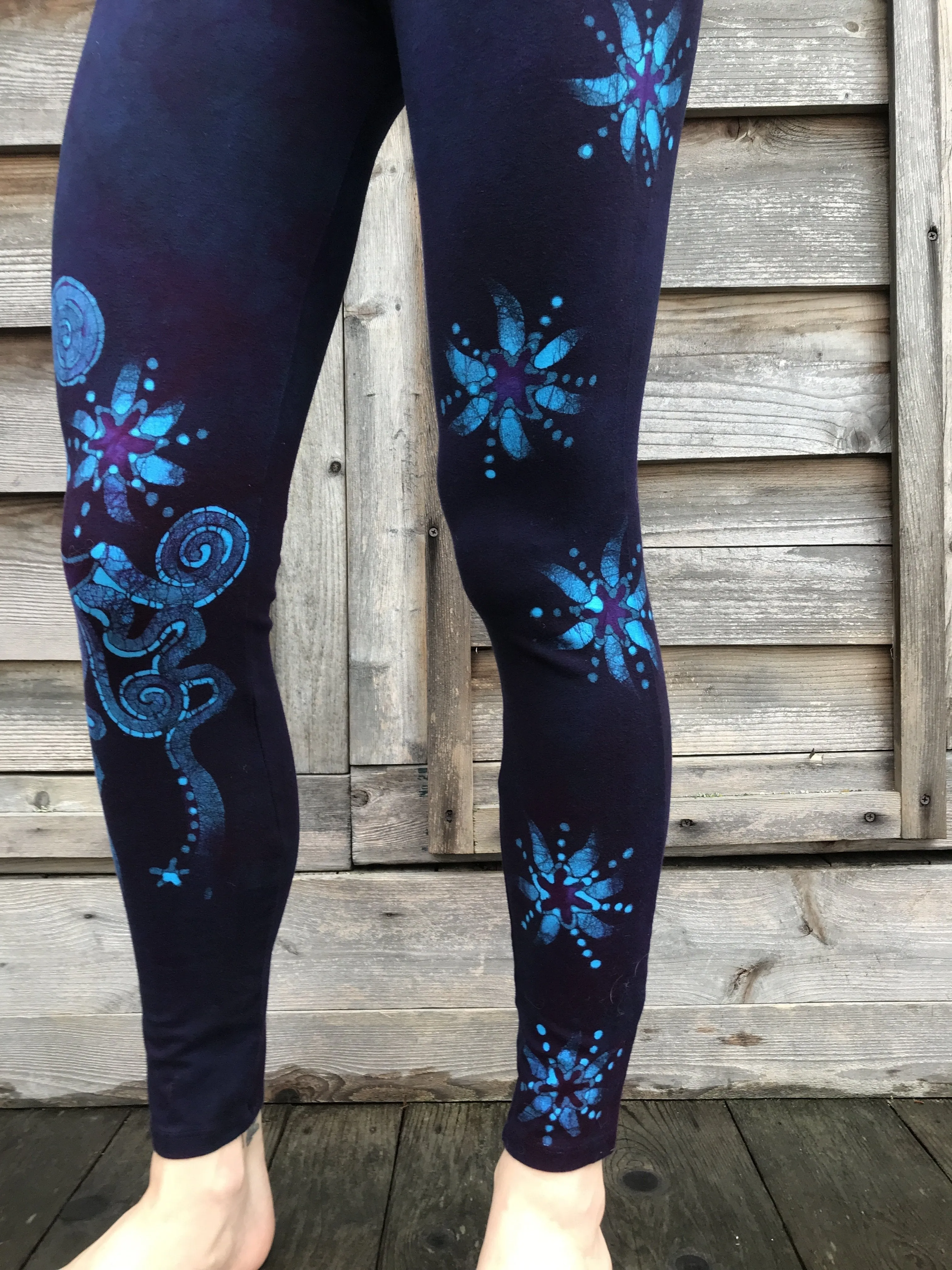 Deep Purple and Turquoise Moon & Star Batik Leggings - Size 2X