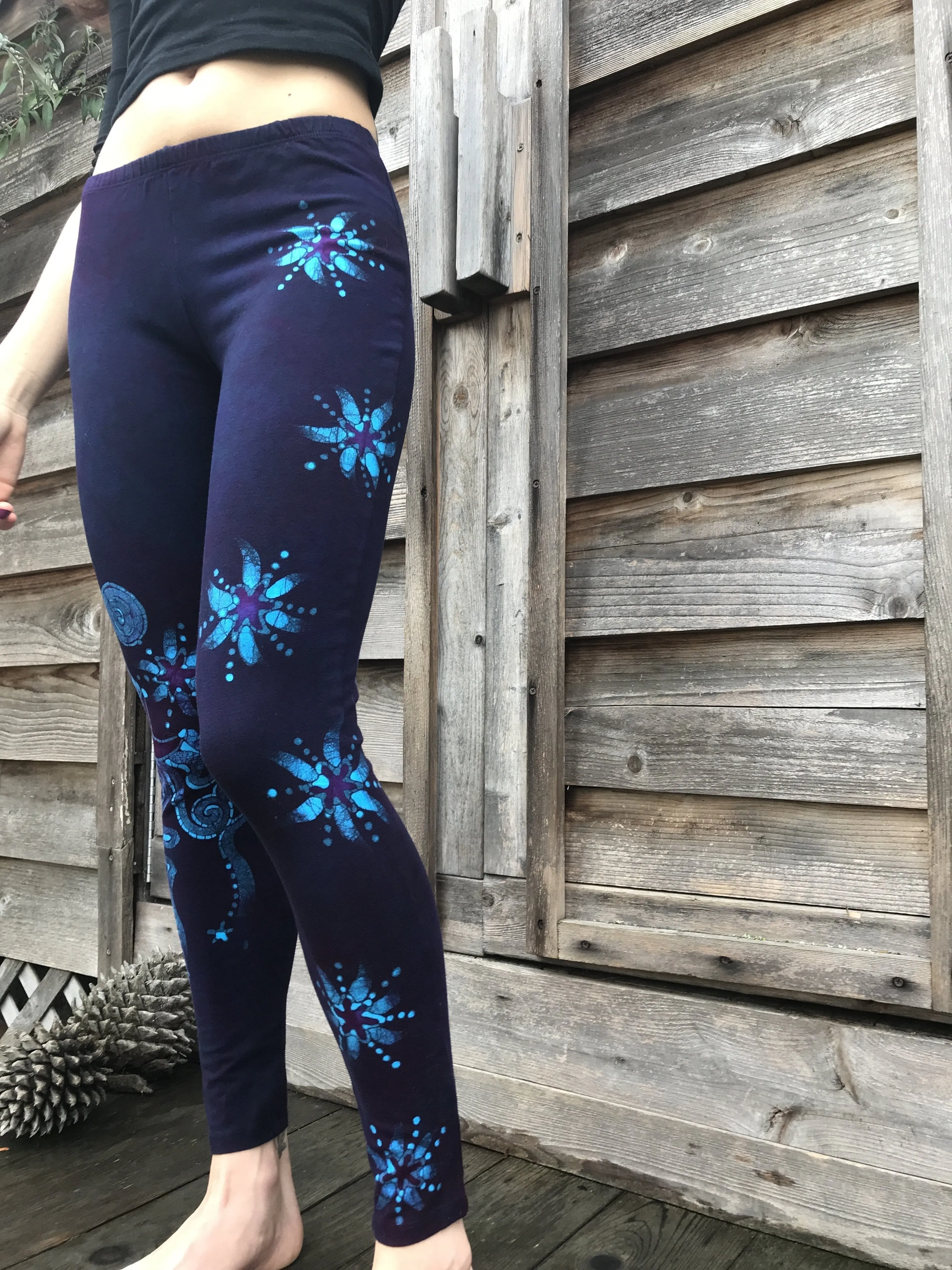 Deep Purple and Turquoise Moon & Star Batik Leggings - Size 2X