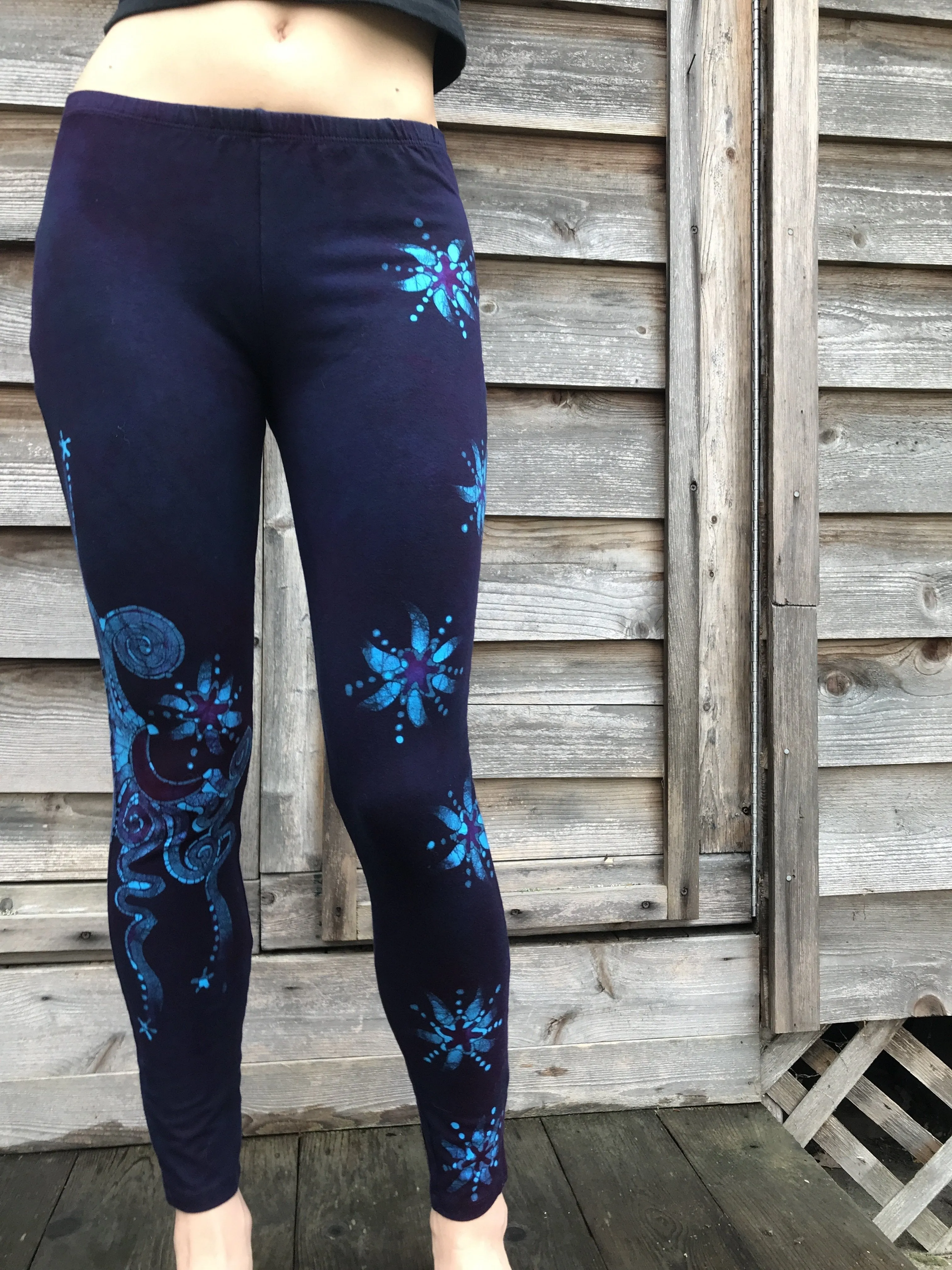 Deep Purple and Turquoise Moon & Star Batik Leggings - Size 2X