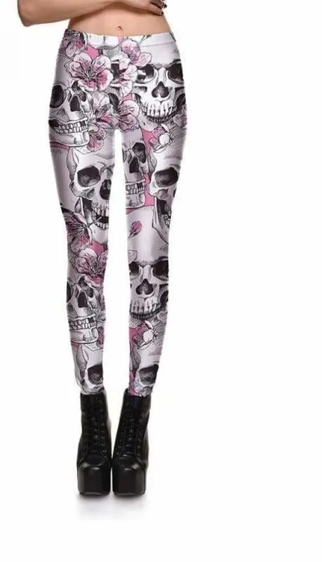 Floral Pink Skull leggings