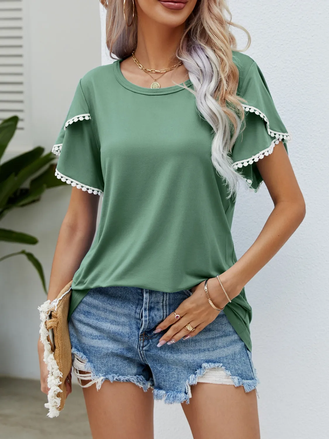 Flutter Sleeve Round Neck T-Shirt