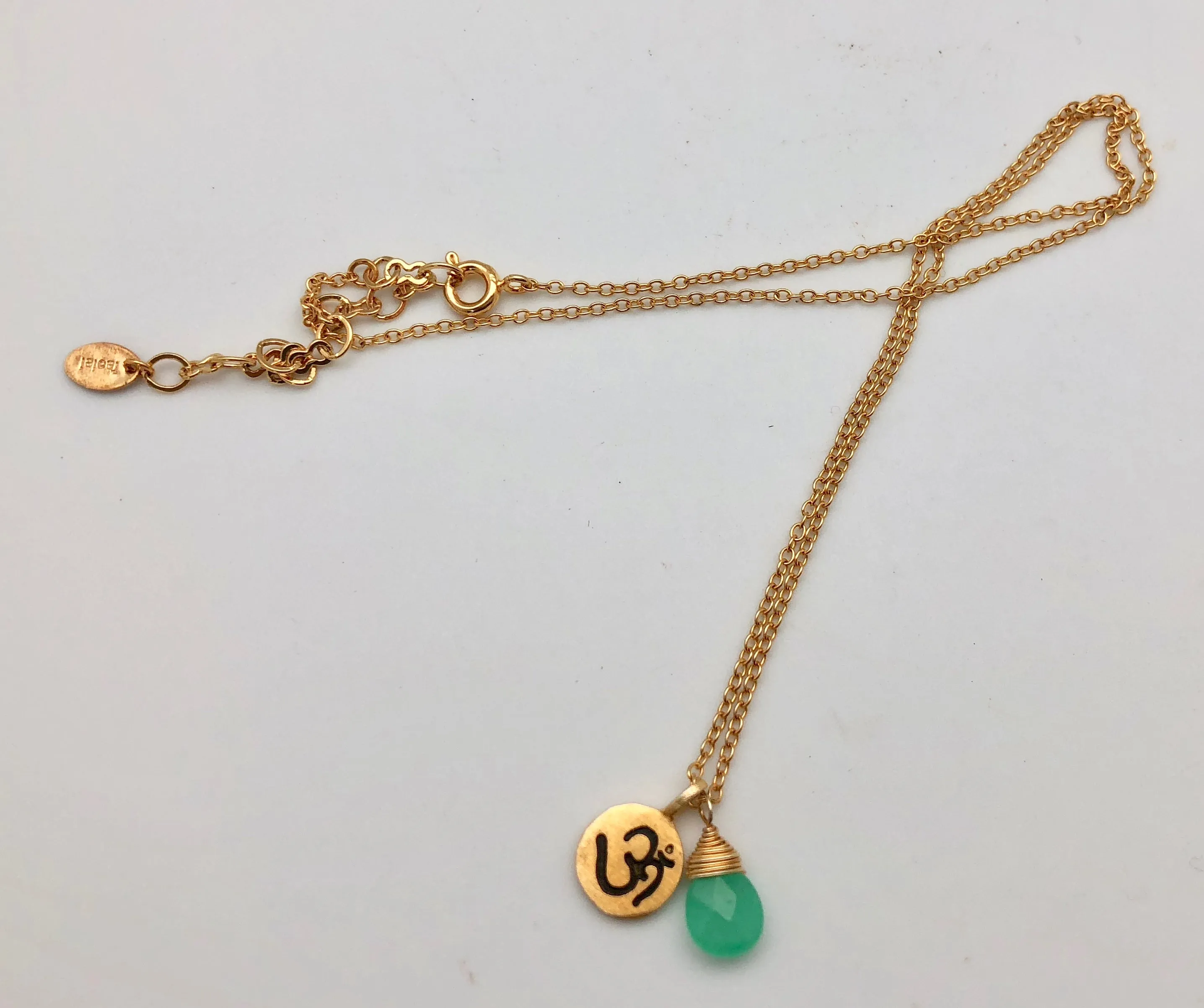 Gold Dipped Universality Necklace - with Om Charm and Aventurine Drop