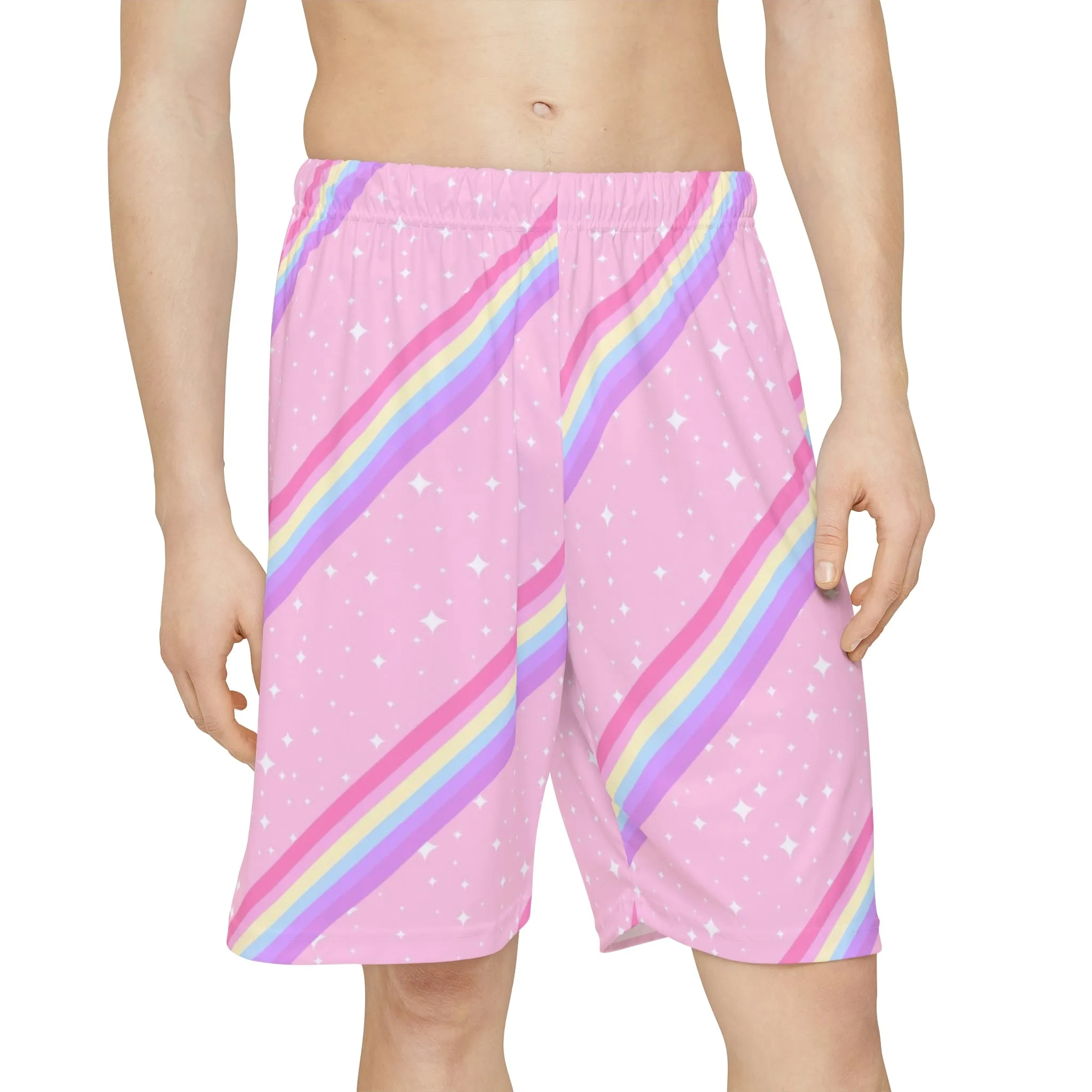 Kawaii Sparkle Cake Rainbow Beam Men's Gym Shorts