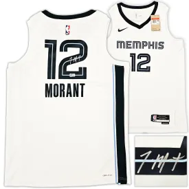 Memphis Grizzlies Ja Morant Autographed White Nike Association Edition Swingman Jersey Size 48 Beckett BAS QR Stock #218582