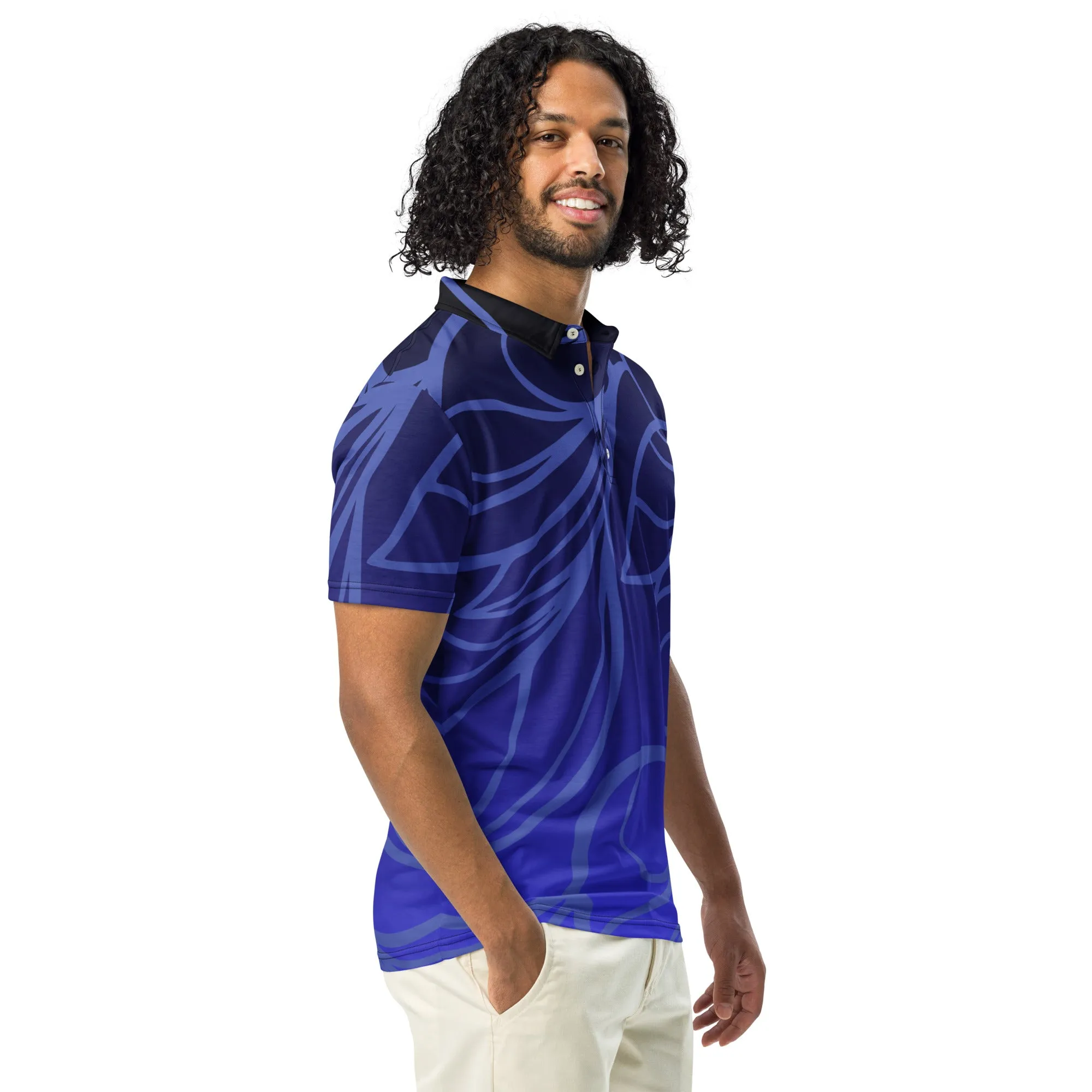 Men’s Slim Fit Polo Brilliant Blue Design, lioness-love