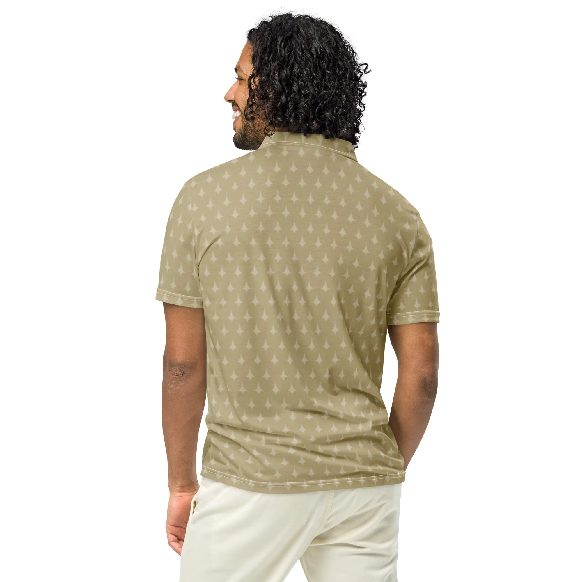 Men’s Slim Fit Polo Shirt Gold Print, lioness-love