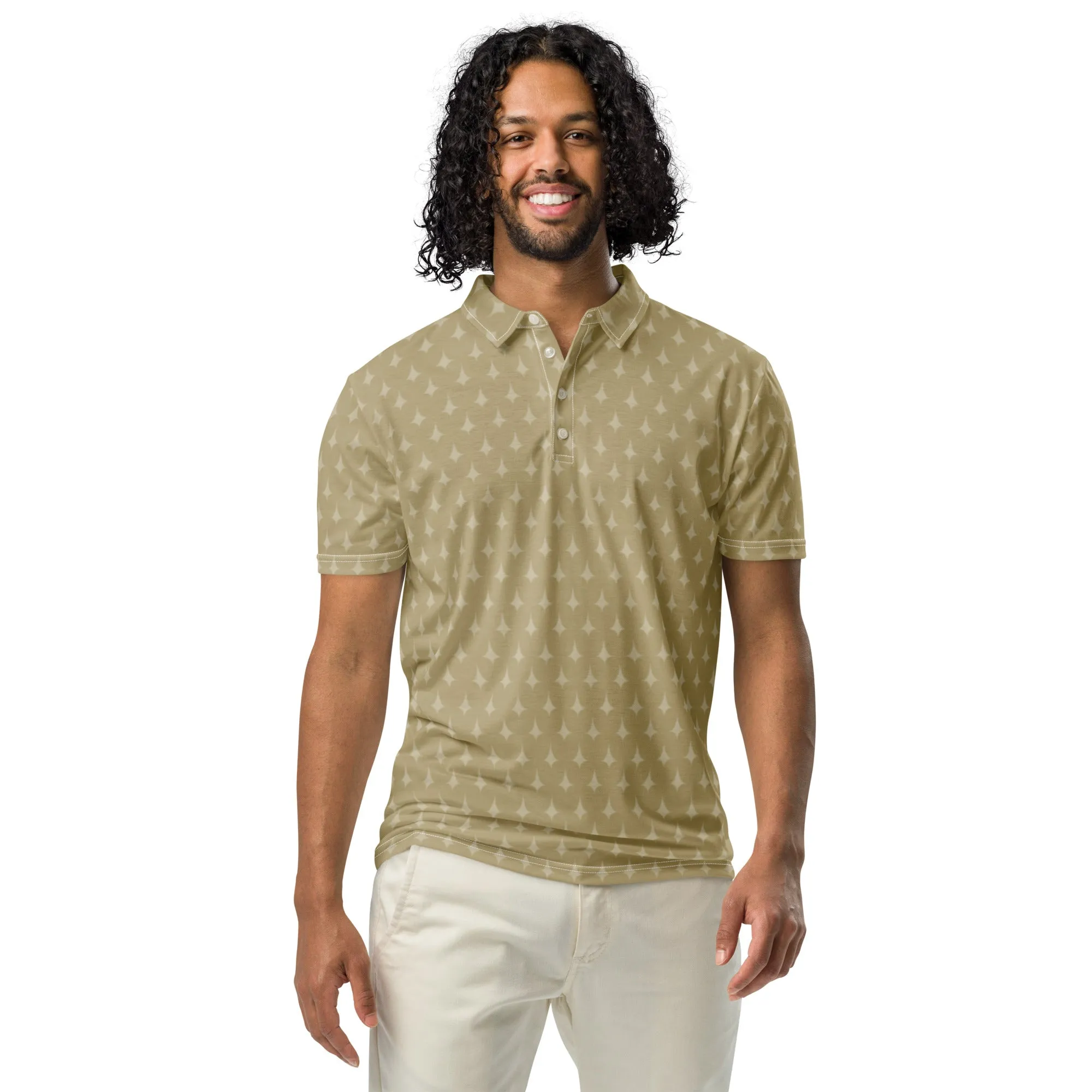 Men’s Slim Fit Polo Shirt Gold Print, lioness-love