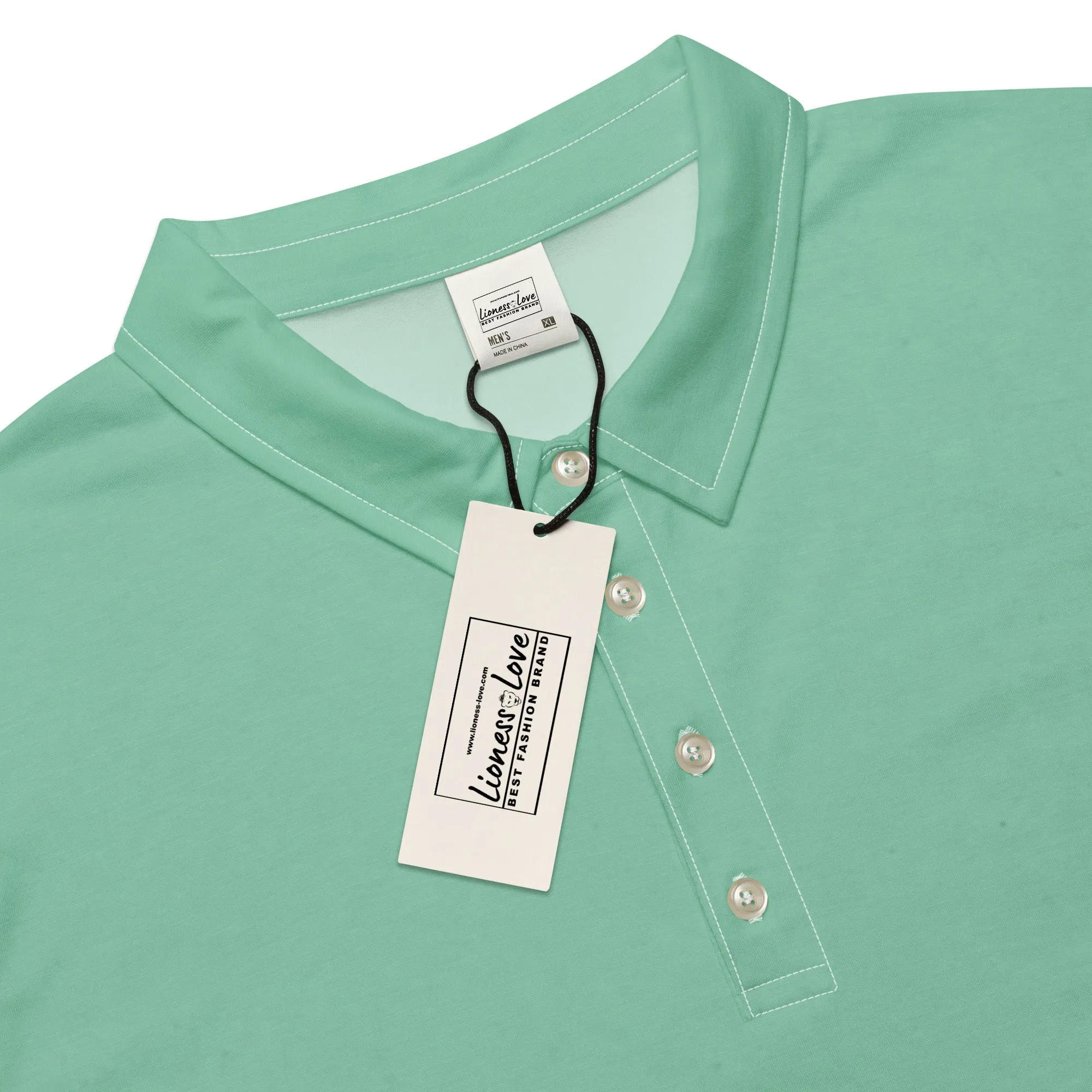 Men’s slim fit polo shirt in Mint, lioness-love