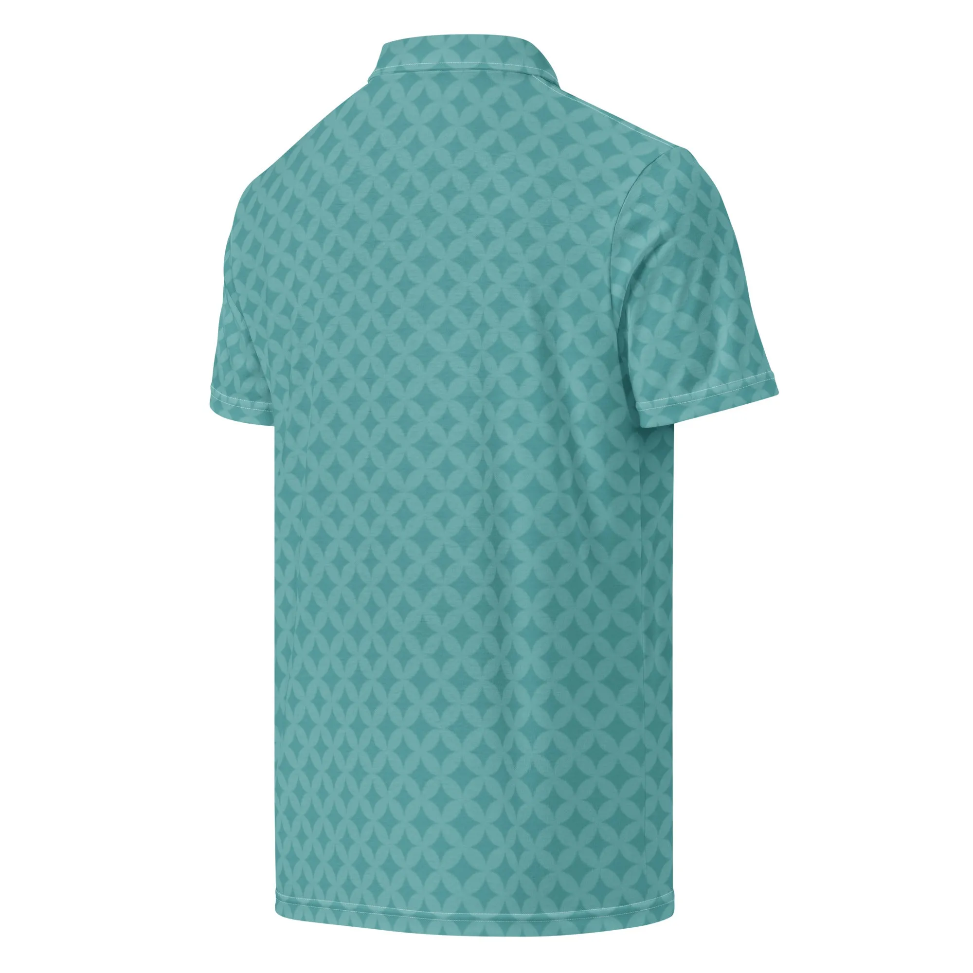 Men’s Slim Fit Polo Shirt Teal Diamond Design, lioness-love