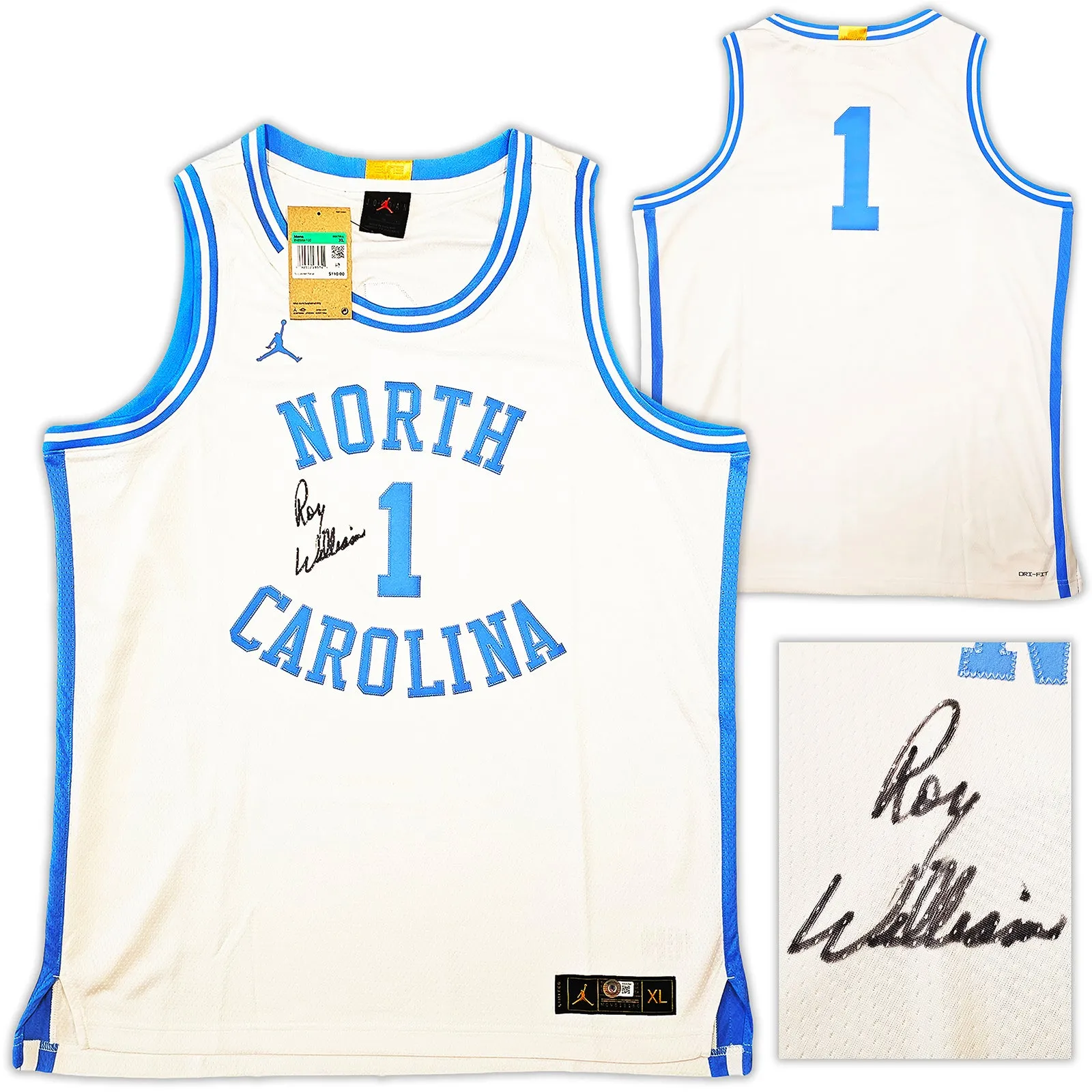 North Carolina Tarheels Roy Williams Autographed White Nike Jordan Limited Jersey Size XL Beckett BAS QR Stock #212157