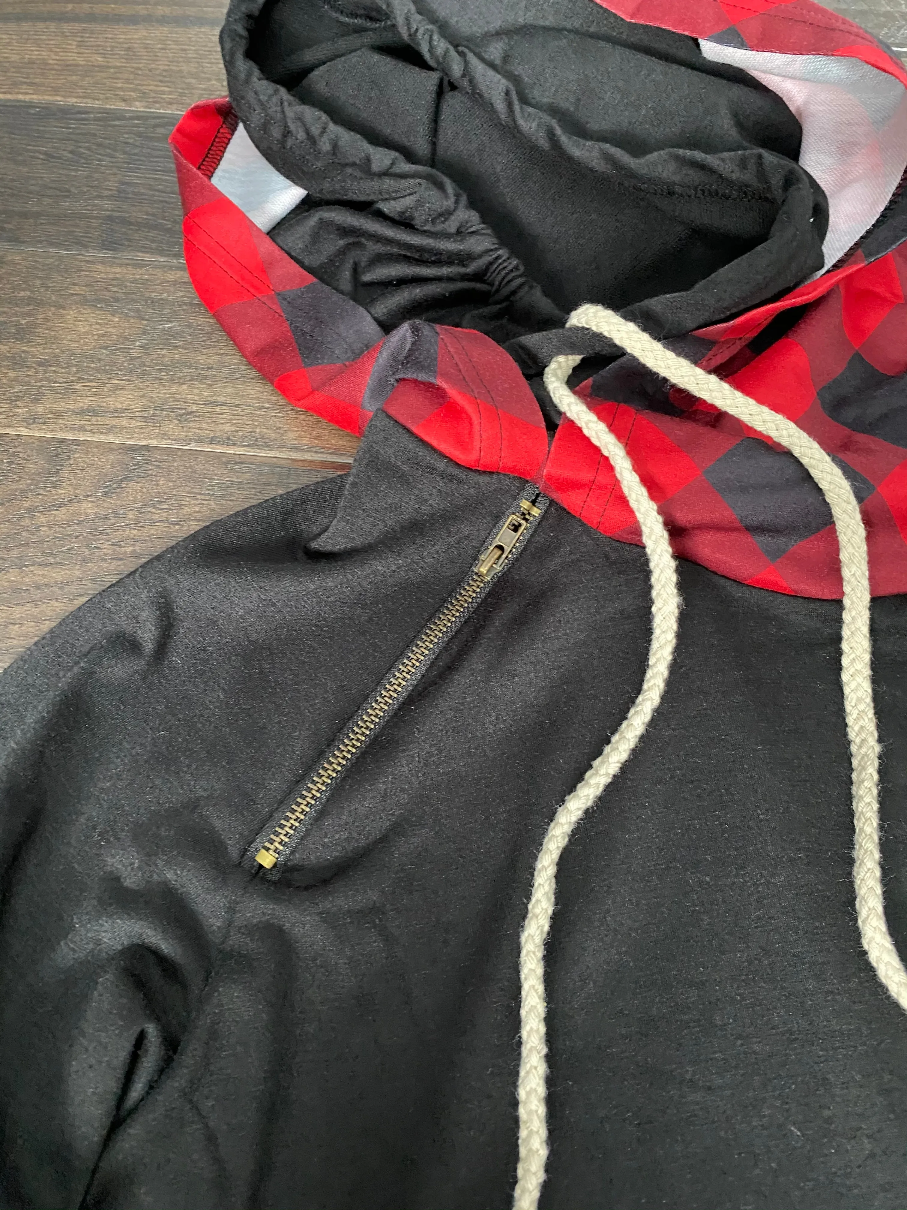 Plaid detail zipper hoodie