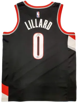 Portland Trail Blazers Damian Lillard Autographed Black Nike Jersey Size L Beckett BAS Stock #195898