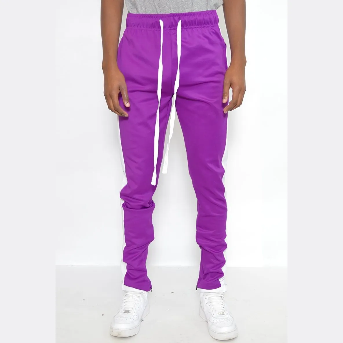 Purple & White Slim Fit Track Pants