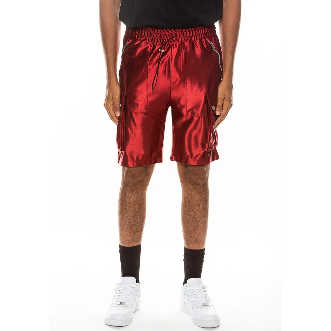 Red Satin Cargo Shorts