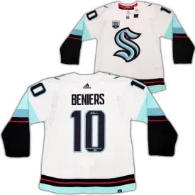 Seattle Kraken Matty Beniers Autographed White Adidas Authentic Jersey Size 54 With Inaugural Patch "1st Kraken Draft Pick" Fanatics Holo Stock #206010