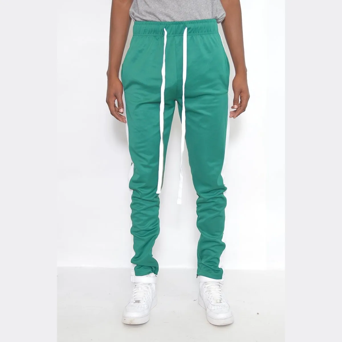 Teal & White Slim Fit Track Pants