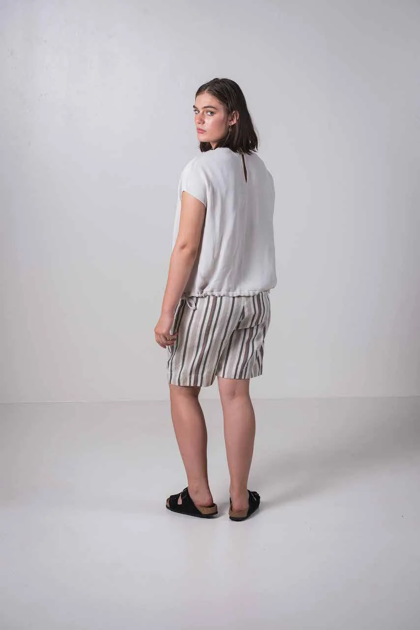 Transit Par Such Mid Length Linen Shorts in multi Stripe