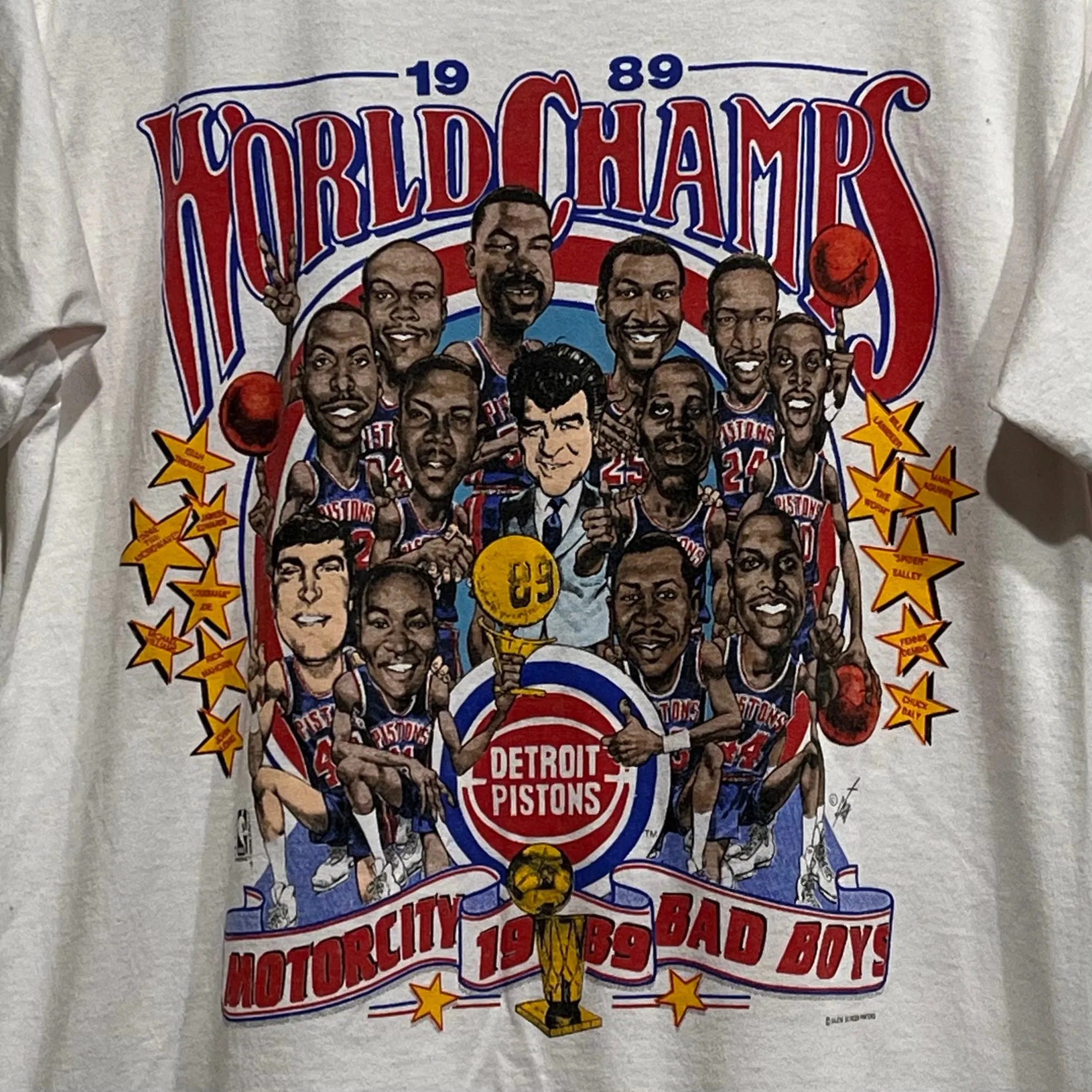 Vintage Detroit Pistons Caricature Shirt 1989 World Champs L