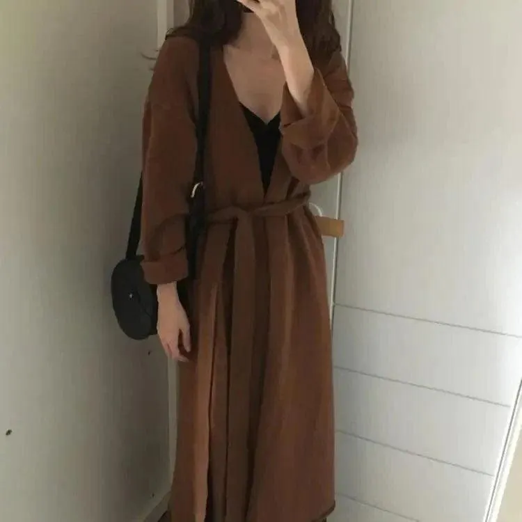 Women's Extra-Long Tie Knit Cardigan Sweater